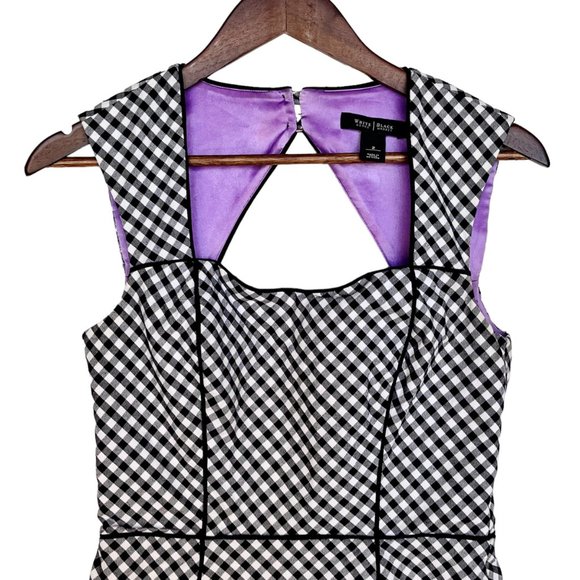 White House Black Market Modern Gingham Sheath Dress Back Cutout Size 2 - Picture 3 of 14